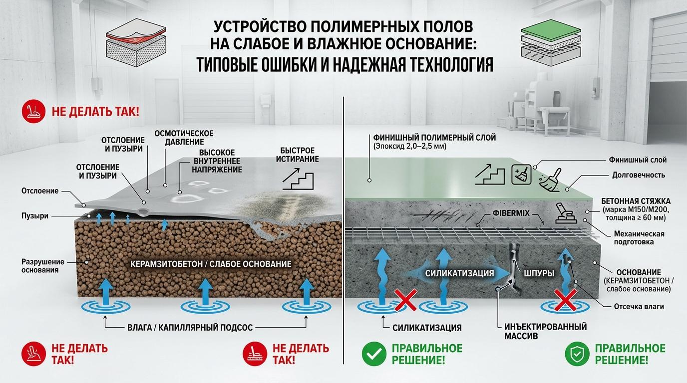 полимерный пол по слабому бетону